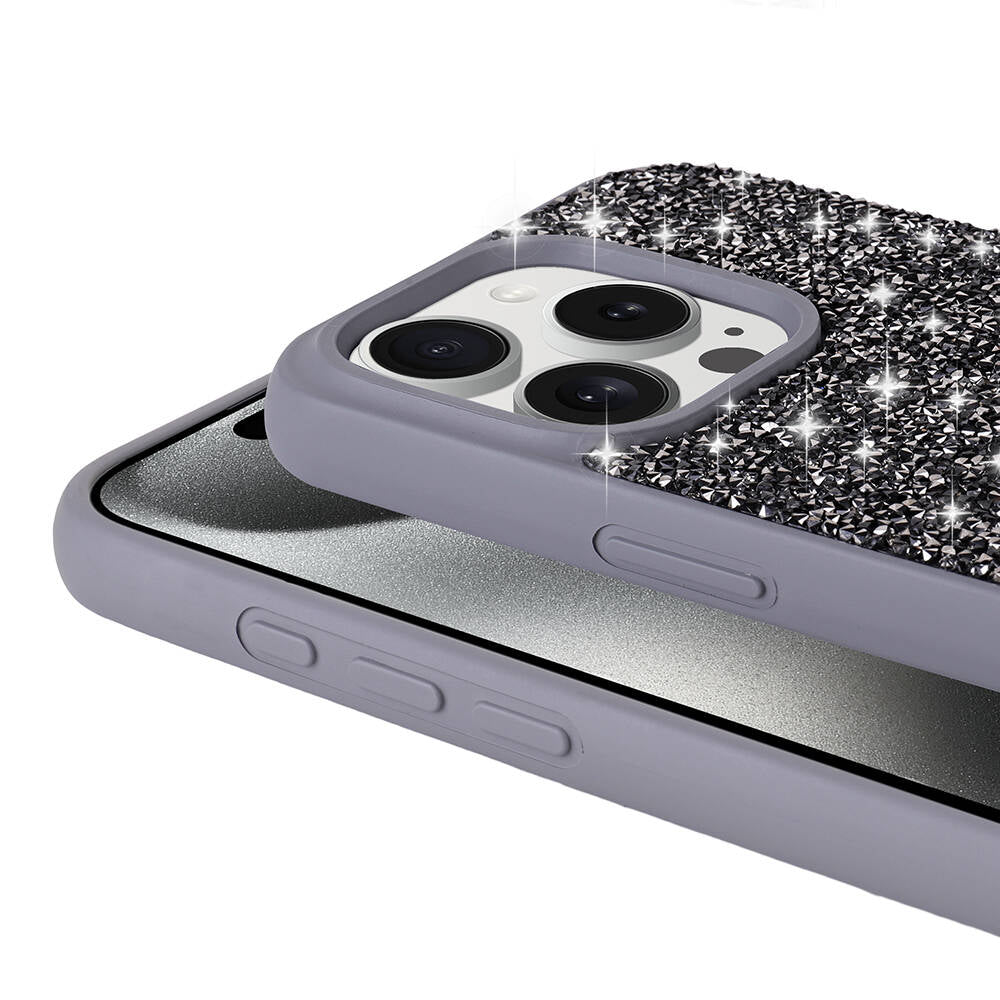 Apple iPhone 15 Pro Kılıf Parlak Taşlı Tasarım Zore Pırlanta Kapak Pembe