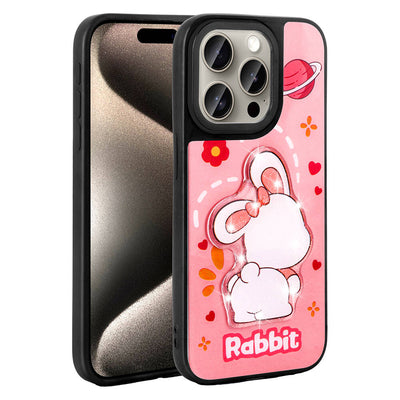 Apple iPhone 15 Pro Kılıf Parlayan Kabartmalı İkonik Figürlü Zore Amas Silikon Kapak Pembe