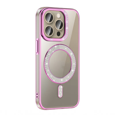 Apple iPhone 15 Pro Kılıf Pırlanta Taş Tasarımlı M-safe Şarj Özellikli Zore Karetta Silikon Kapak Gold