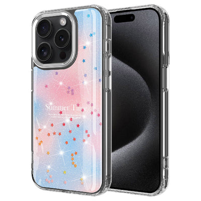 Apple iPhone 15 Pro Kılıf Simli Desenli Parlak Zore Task Kapak Pembe