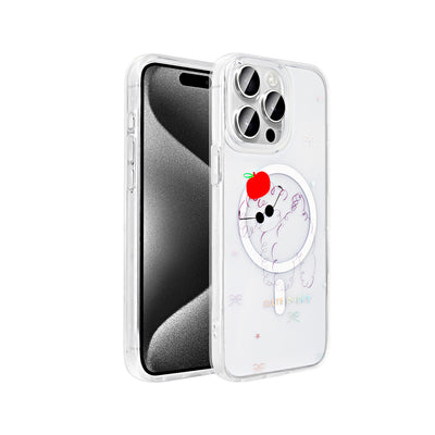 Apple iPhone 15 Pro Max Kılıf M-Safe Şarj Özellikli Şeffaf Zore Folk Sert Kapak Kalp