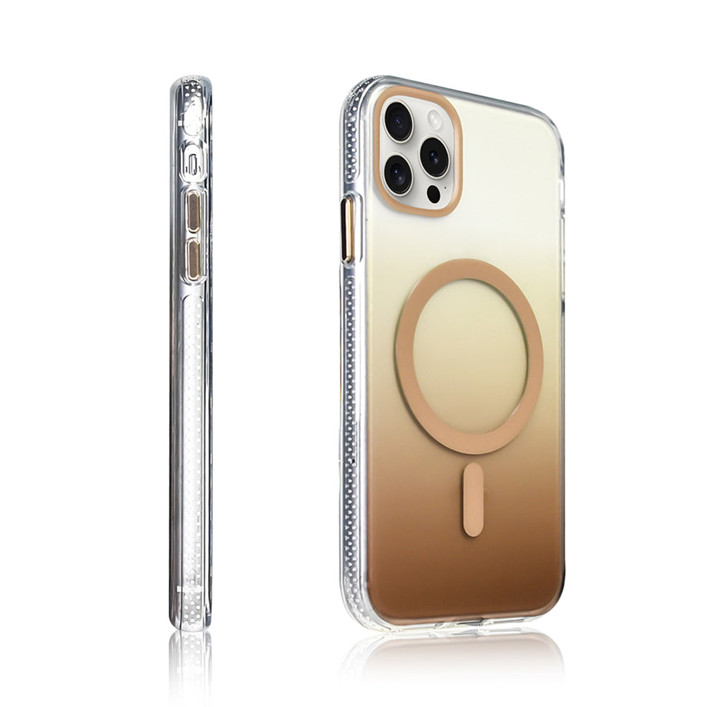 Apple iPhone 15 Pro Max Kılıf M-safe Şarj Özellikli Transparan Renk Geçişli Zore Toros Kapak Rose Gold