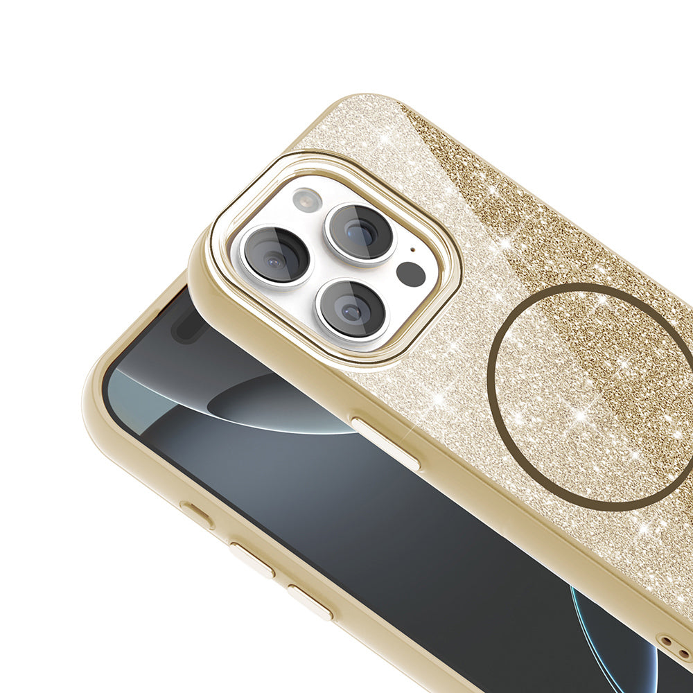 Apple iPhone 15 Pro Max Kılıf M-safe Şarj Özellikli Parlayan Simli Zore Okso Kapak Siyah