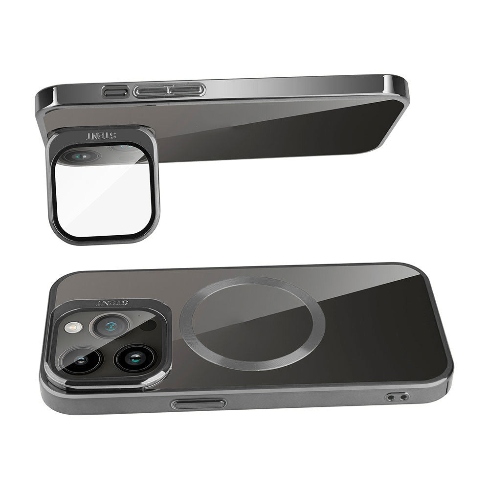 Apple iPhone 15 Pro Max Kılıf M-safe Şarj Özellikli Standlı Zore Klon Kapak Gümüş