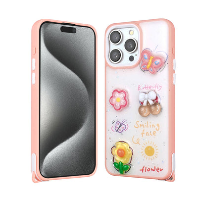 Apple iPhone 15 Pro Max Kılıf Parlayan Simli Kabartma Figürlü Zore Cevze Kapak Pembe