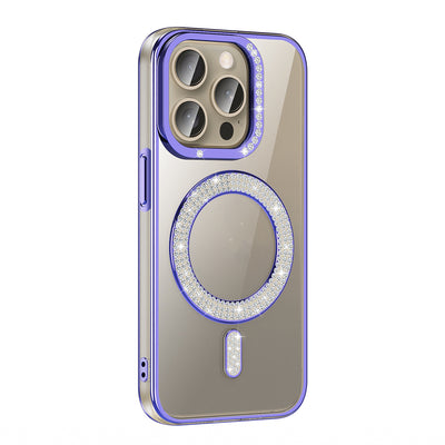 Apple iPhone 15 Pro Max Kılıf Pırlanta Taş Tasarımlı M-safe Şarj Özellikli Zore Karetta Silikon Kapak Rose Gold