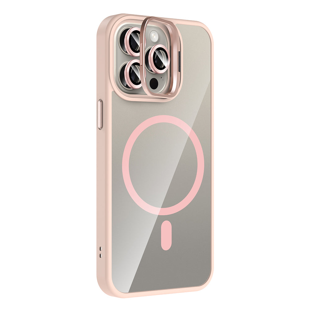 Apple iPhone 15 Pro Max Kılıf Standlı ve Kamera Lens Hediyeli M-Safe Şarj Özellikli Zore Etro Kapak Lacivert
