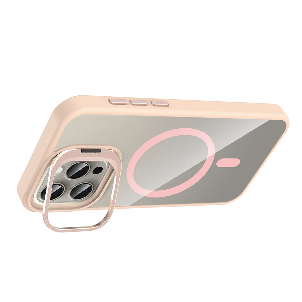 Apple iPhone 15 Pro Max Kılıf Standlı ve Kamera Lens Hediyeli M-Safe Şarj Özellikli Zore Etro Kapak Derin Mor