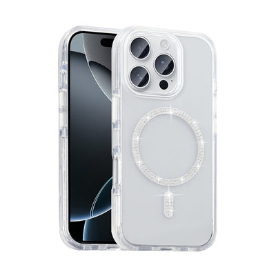 Apple iPhone 15 Pro Max Kılıf Taşlı Tasarım M-safe Şarj Özellikli Zore Koment Silikon Kapak Gold