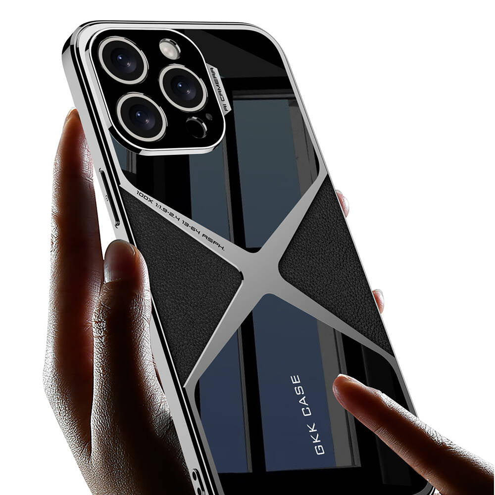 Apple iPhone 15 Pro Max Kılıf Ultra İnce Kamera Korumalı PC + Deri Arka Yüzey Zore X-Pro Kapak Titanyum-Gri