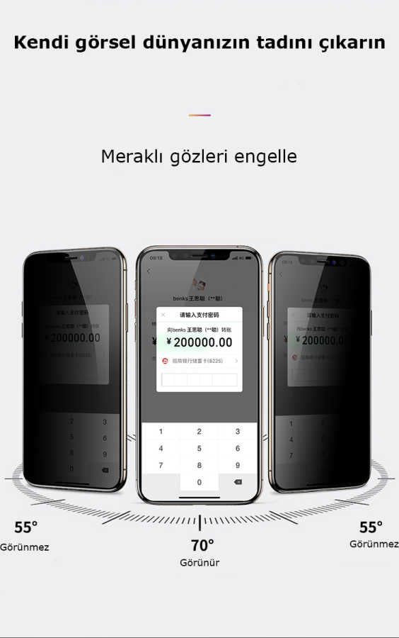 Apple iPhone 15 Pro Zore Kor Privacy Cam Ekran Koruyucu Siyah