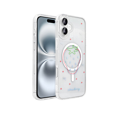 Apple iPhone 16 Kılıf M-Safe Şarj Özellikli Şeffaf Zore Folk Sert Kapak Fiyonk