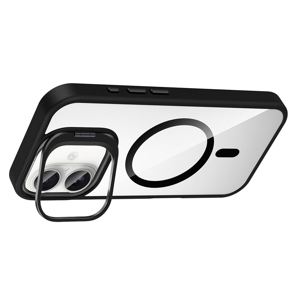 Apple iPhone 16 Kılıf Standlı ve Kamera Lens Hediyeli M-Safe Şarj Özellikli Zore Etro Kapak Derin Mor