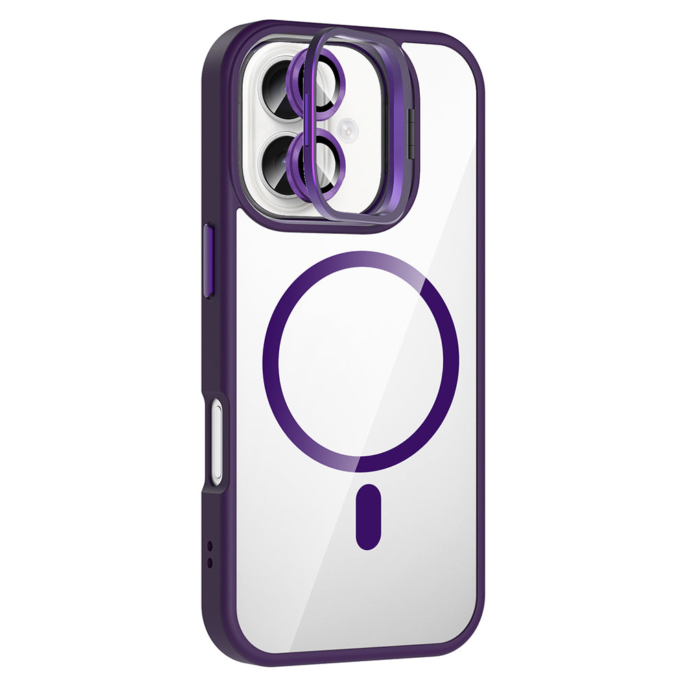 Apple iPhone 16 Kılıf Standlı ve Kamera Lens Hediyeli M-Safe Şarj Özellikli Zore Etro Kapak Lacivert