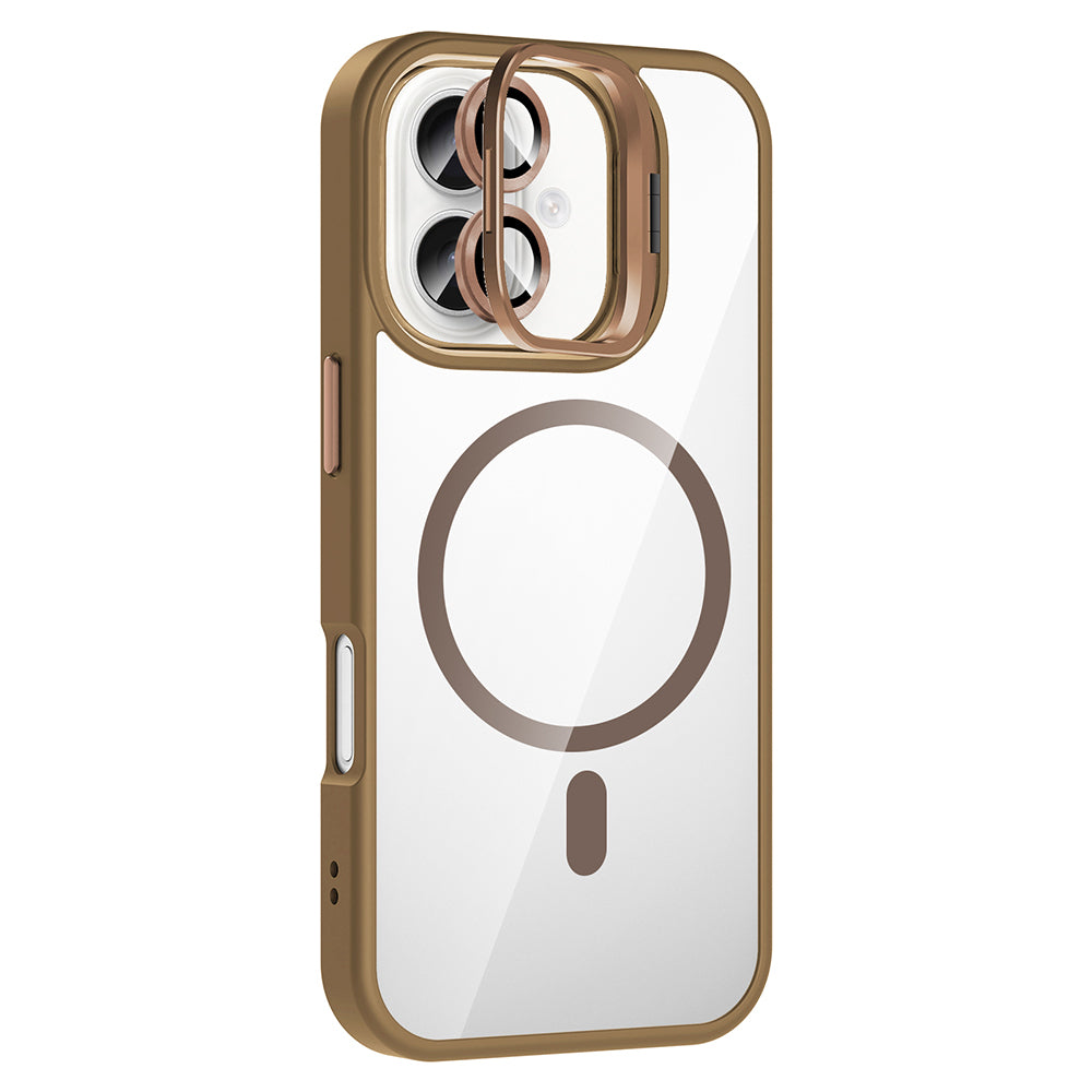 Apple iPhone 16 Kılıf Standlı ve Kamera Lens Hediyeli M-Safe Şarj Özellikli Zore Etro Kapak Derin Mor