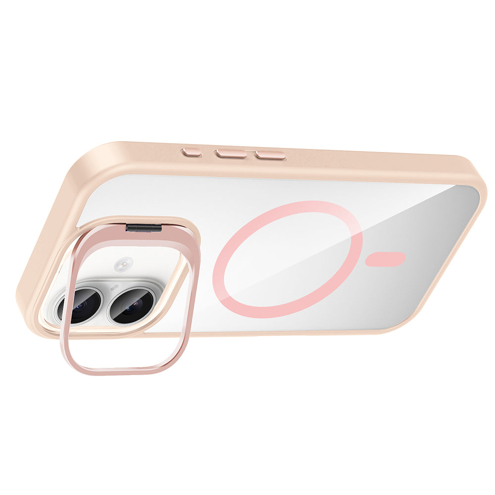 Apple iPhone 16 Kılıf Standlı ve Kamera Lens Hediyeli M-Safe Şarj Özellikli Zore Etro Kapak Lacivert