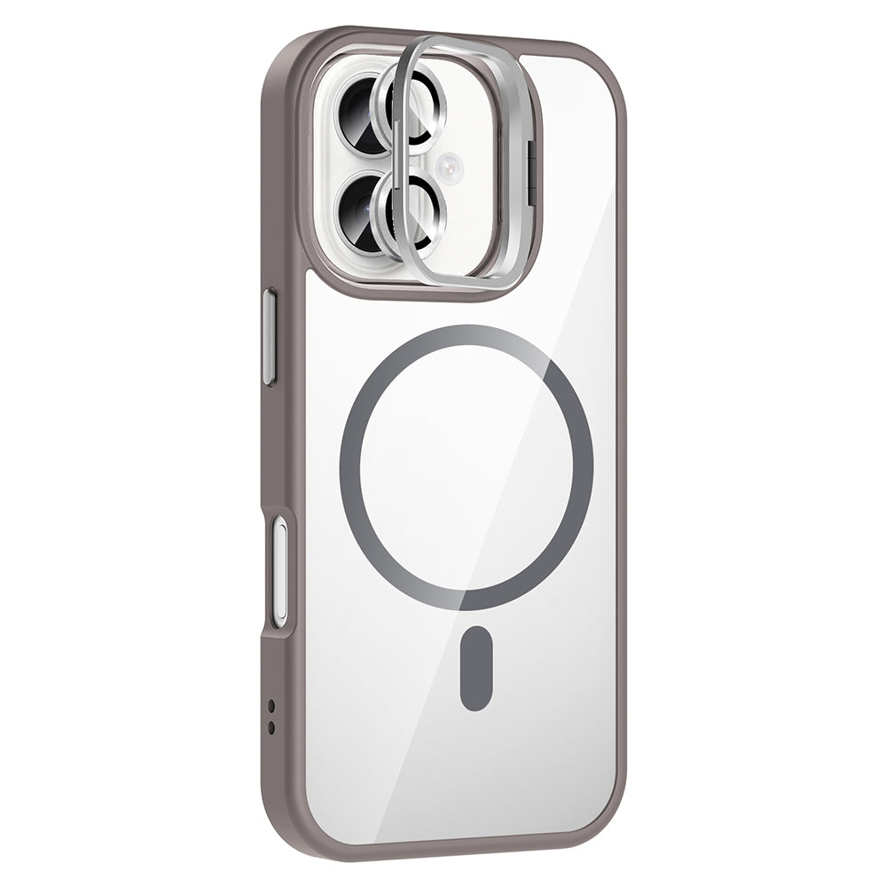 Apple iPhone 16 Kılıf Standlı ve Kamera Lens Hediyeli M-Safe Şarj Özellikli Zore Etro Kapak Lacivert