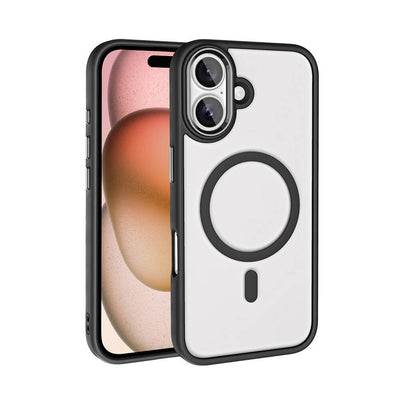 Apple iPhone 16 Kılıf Wireless Şarj Özellikli Zore Krom M-safe Silikon Kapak Mavi