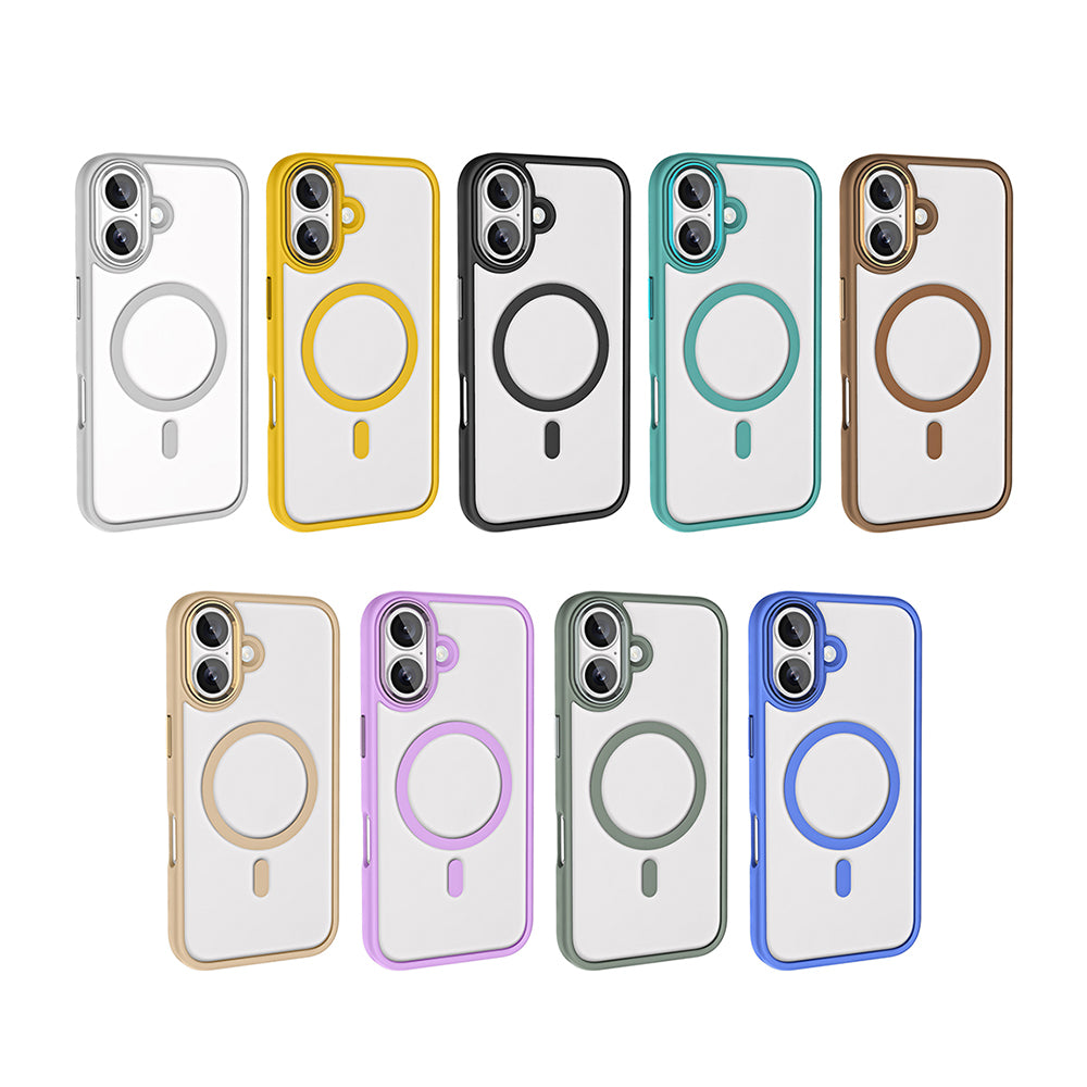 Apple iPhone 16 Kılıf Wireless Şarj Özellikli Zore Krom M-safe Silikon Kapak Titanyum-Gri