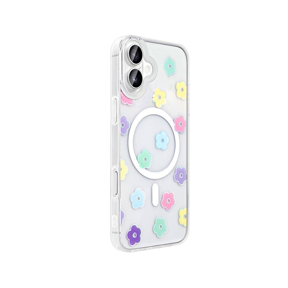 Apple iPhone 16 Plus Kılıf M-Safe Şarj Özellikli Şeffaf Zore Folk Sert Kapak Çilek
