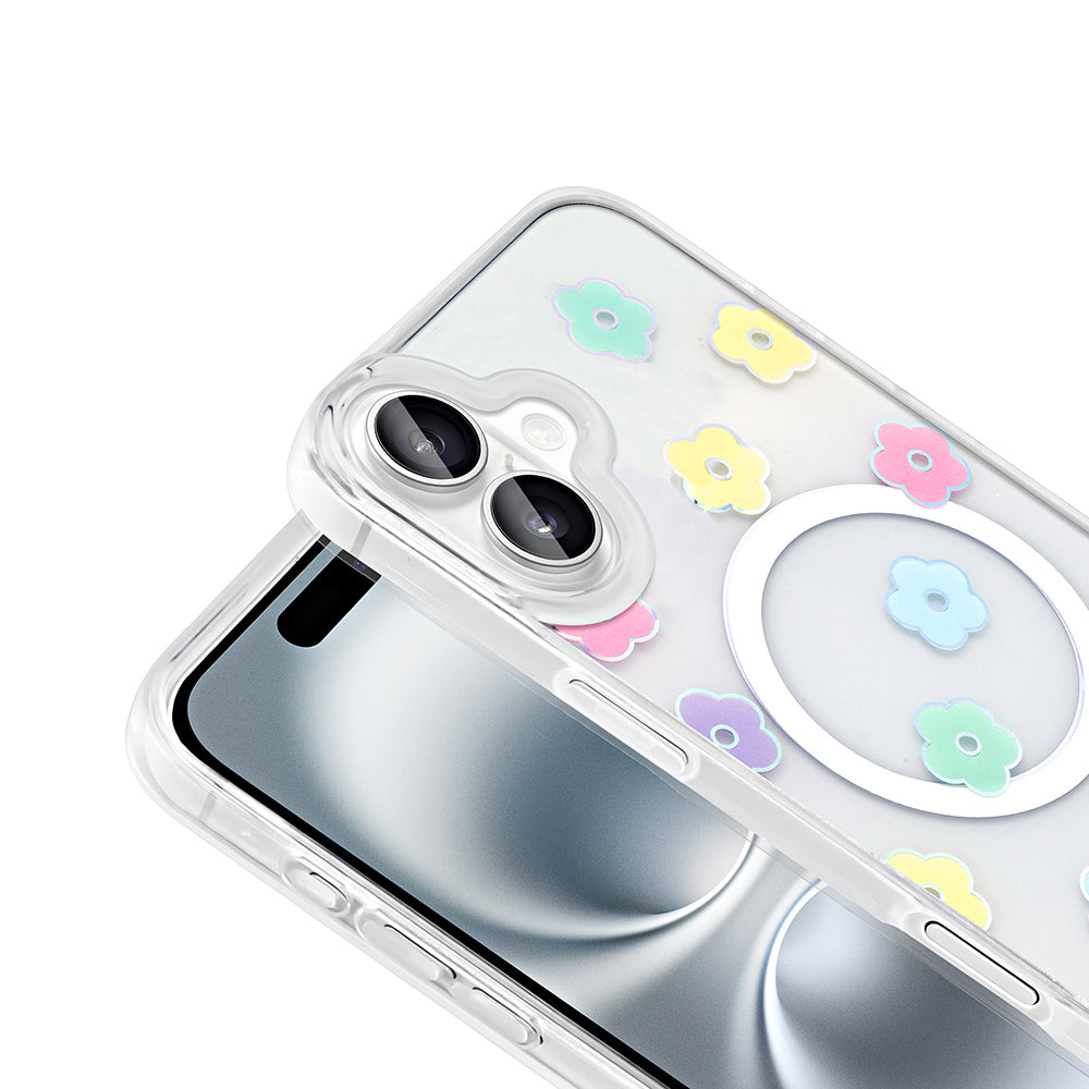 Apple iPhone 16 Plus Kılıf M-Safe Şarj Özellikli Şeffaf Zore Folk Sert Kapak Çilek