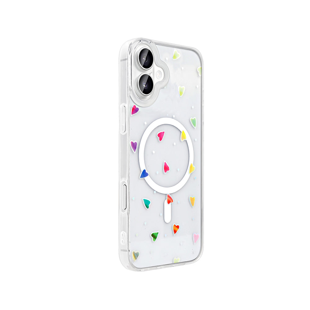 Apple iPhone 16 Plus Kılıf M-Safe Şarj Özellikli Şeffaf Zore Folk Sert Kapak Çilek