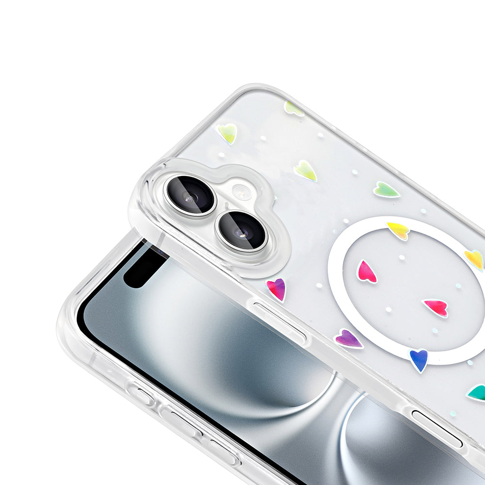 Apple iPhone 16 Plus Kılıf M-Safe Şarj Özellikli Şeffaf Zore Folk Sert Kapak Çilek