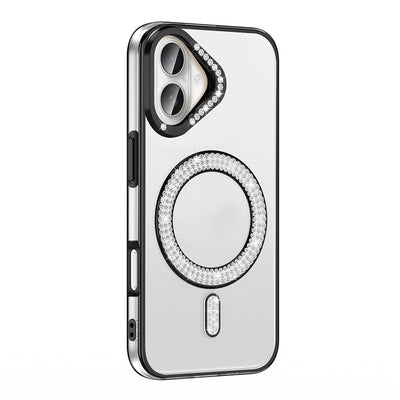 Apple iPhone 16 Plus Kılıf Pırlanta Taş Tasarımlı M-safe Şarj Özellikli Zore Karetta Silikon Kapak Gümüş