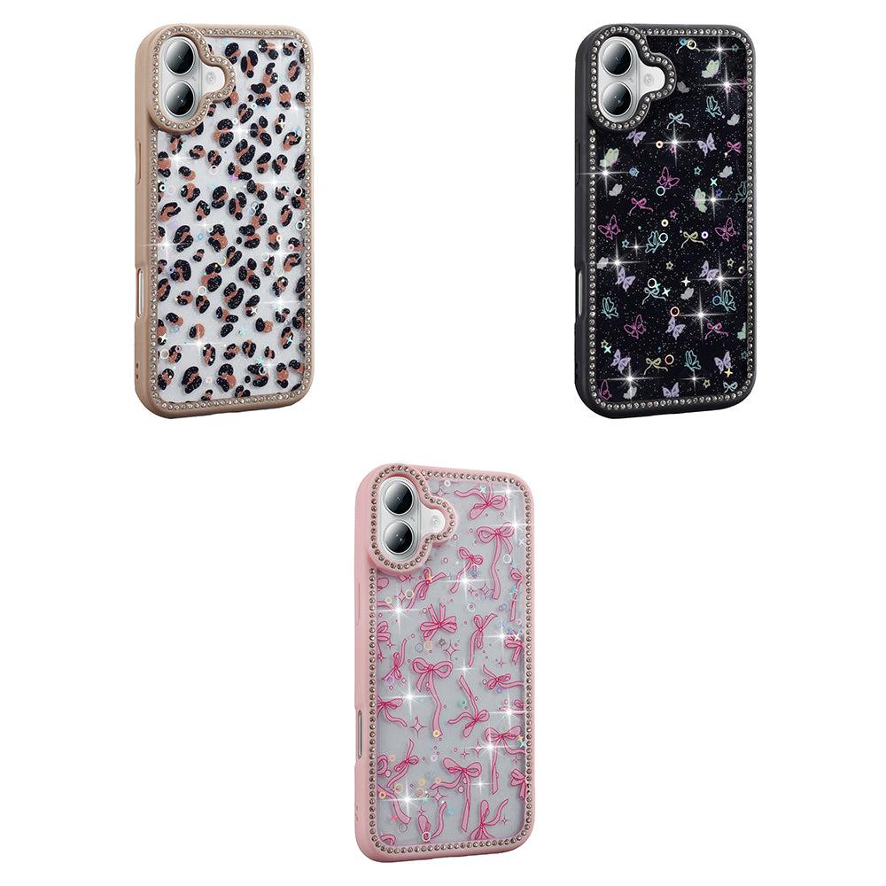 Apple iPhone 16 Plus Kılıf Taşlı ve Simli Tasarım Zore Azra Kapak Gold