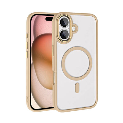 Apple iPhone 16 Plus Kılıf Wireless Şarj Özellikli Zore Krom M-safe Silikon Kapak Rose Brown