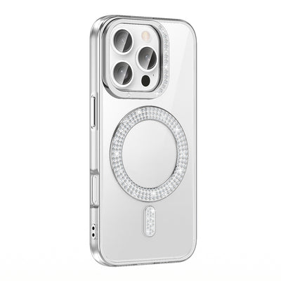 Apple iPhone 16 Pro Kılıf Pırlanta Taş Tasarımlı M-safe Şarj Özellikli Zore Karetta Silikon Kapak Siyah