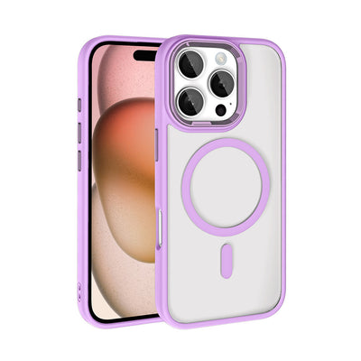 Apple iPhone 16 Pro Kılıf Wireless Şarj Özellikli Zore Krom M-safe Silikon Kapak Rose Brown