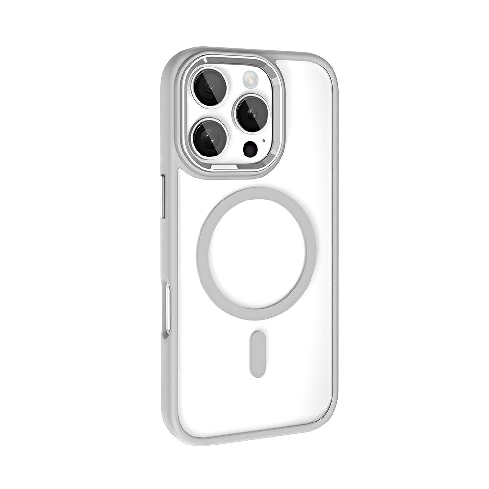Apple iPhone 16 Pro Kılıf Wireless Şarj Özellikli Zore Krom M-safe Silikon Kapak Pembe