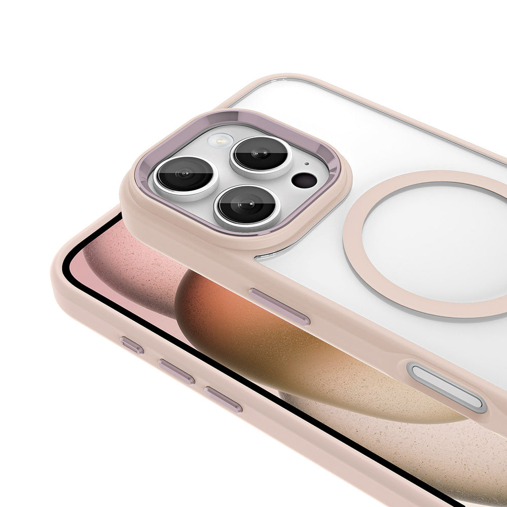Apple iPhone 16 Pro Max Kılıf Wireless Şarj Özellikli Zore Krom M-safe Silikon Kapak Pembe