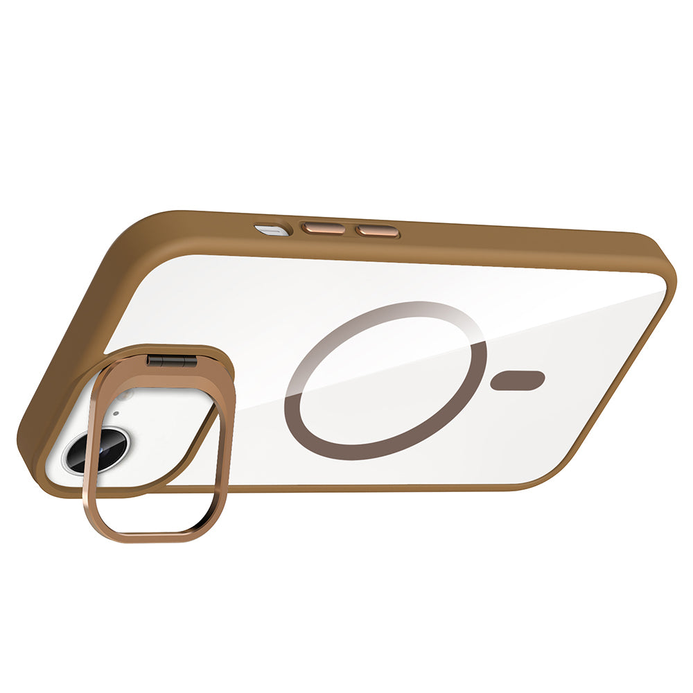 Apple iPhone 16E Kılıf Standlı ve Kamera Lens Hediyeli M-Safe Şarj Özellikli Zore Etro Kapak Desert Titanyum