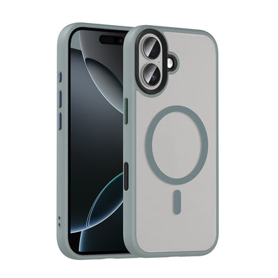 Apple iPhone 17 Kılıf Mat Arka Yüzey Wireless Şarj Özellikli Zore Flet M-safe Kapak Gri