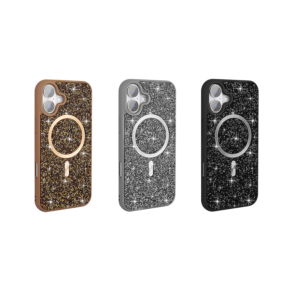 Apple iPhone 17 Kılıf Pırlanta Tasarımlı M-safe Şarj Özellikli Zore Mozaik Silikon Kapak Siyah