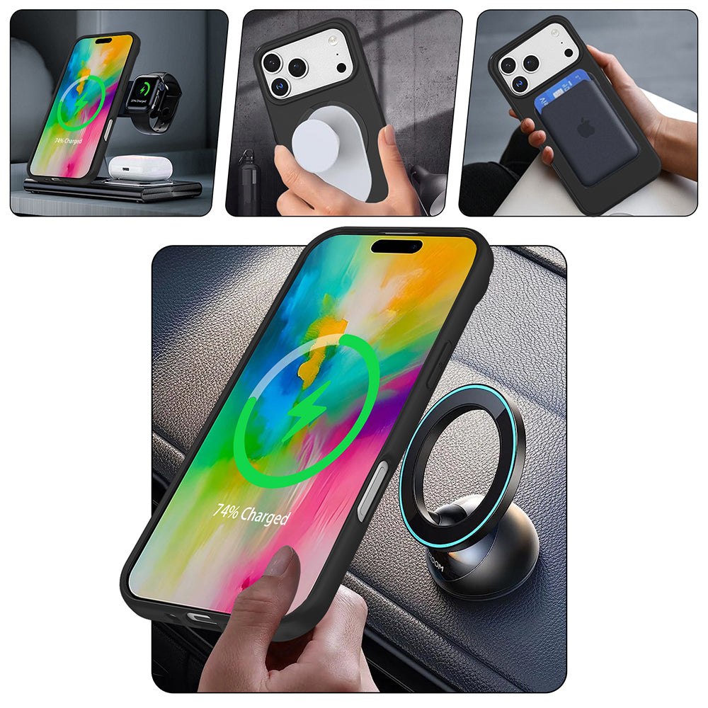 Apple iPhone 17 Pro Kılıf M-safe Şarj Özellikli Standlı Zore Samara Kapak Pembe