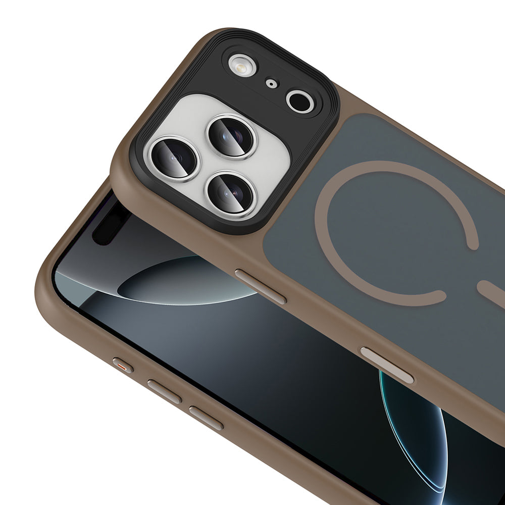 Apple iPhone 17 Pro Max Kılıf Mat Arka Yüzey Wireless Şarj Özellikli Zore Flet M-safe Kapak Gri