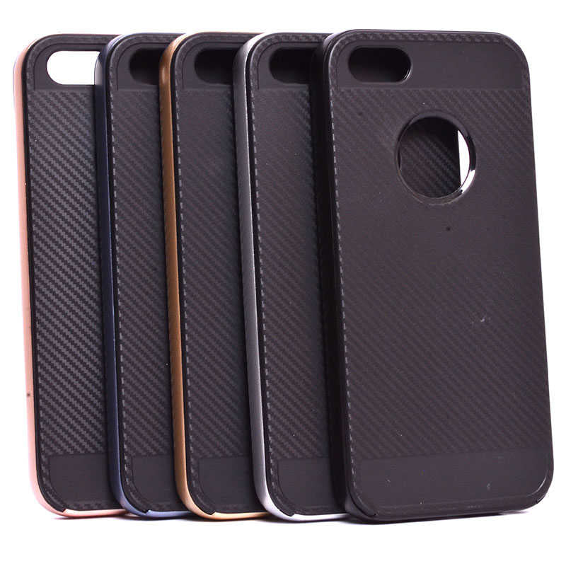 Apple iPhone 5 Kılıf Zore İnce Mono Karbon Silikon Kapak Rose Gold