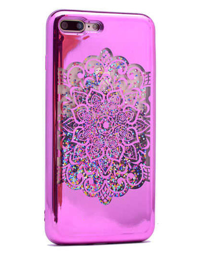 Apple iPhone 5 Kılıf Zore Lazer Çiçekli Sıvılı Silikon Pembe Koyu