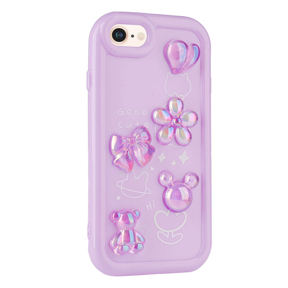 Apple iPhone 7 Kılıf Kabartma Figürlü Parlak Zore Toys Silikon Kapak Beyaz