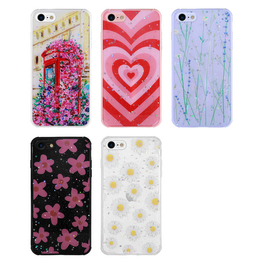 Apple iPhone 7 Kılıf Simli Desenli Kamera Korumalı Parlak Zore Popy Kapak Kulübe