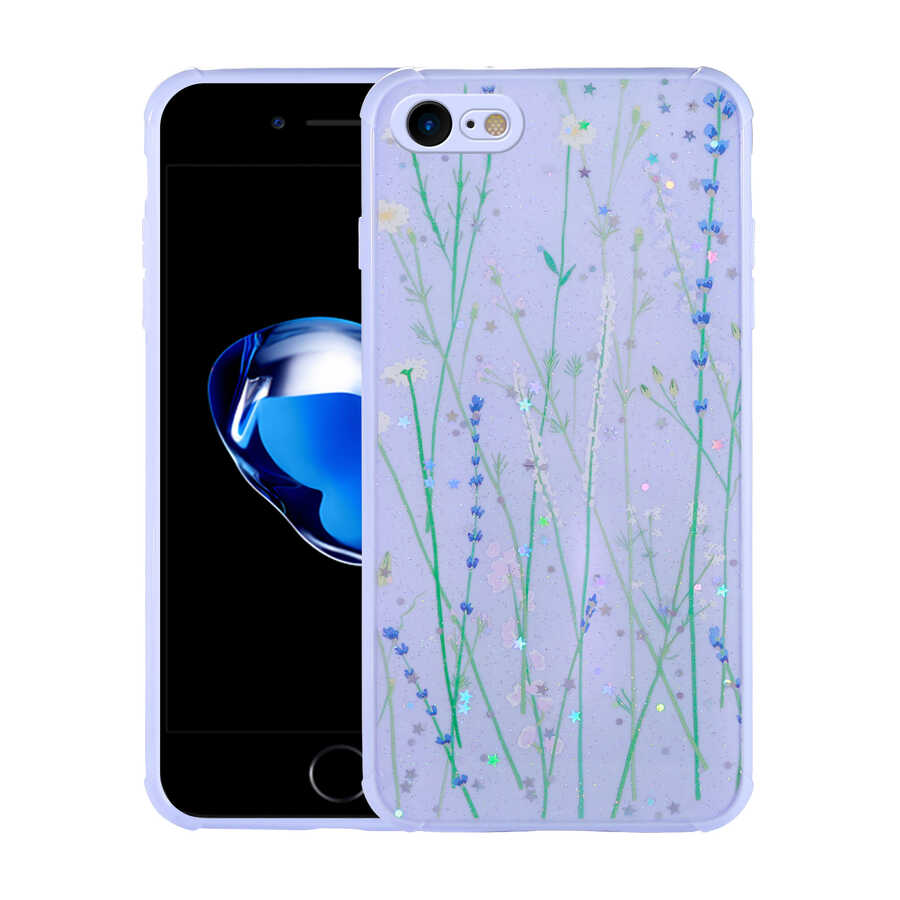Apple iPhone 7 Kılıf Simli Desenli Kamera Korumalı Parlak Zore Popy Kapak Dallar