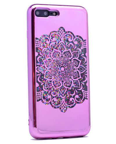 Apple iPhone 7 Kılıf Zore Lazer Çiçekli Sıvılı Silikon Gold