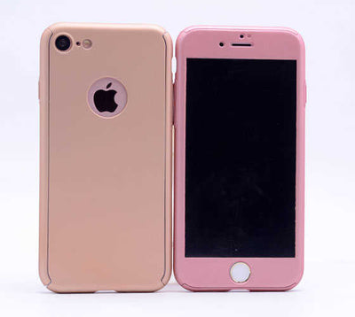 Apple iPhone 7 Plus Kılıf Zore 360 3 Parçalı Rubber Kapak Rose Gold