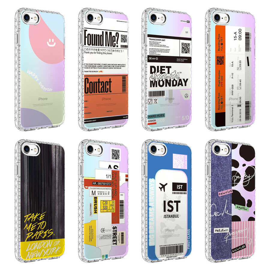 Apple iPhone 8 Kılıf Airbag Kenarlı Renkli Desenli Silikon Zore Elegans Kapak NO6