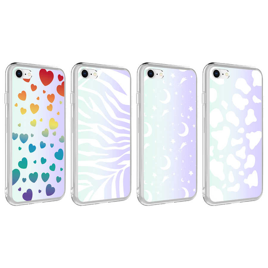 Apple iPhone 8 Kılıf Zore M-Blue Desenli Kapak Cow No2