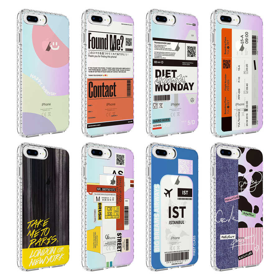 Apple iPhone 8 Plus Kılıf Airbag Kenarlı Renkli Desenli Silikon Zore Elegans Kapak NO3