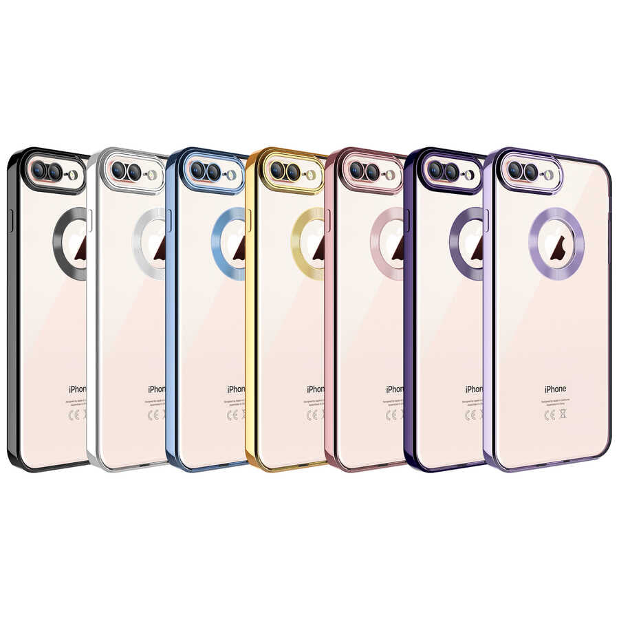 Apple iPhone 8 Plus Kılıf Kamera Korumalı Logo Gösteren Zore Omega Kapak Rose Gold